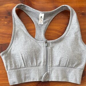 90 Degree By Reflex Light Gray Zip-Front Sports Bra